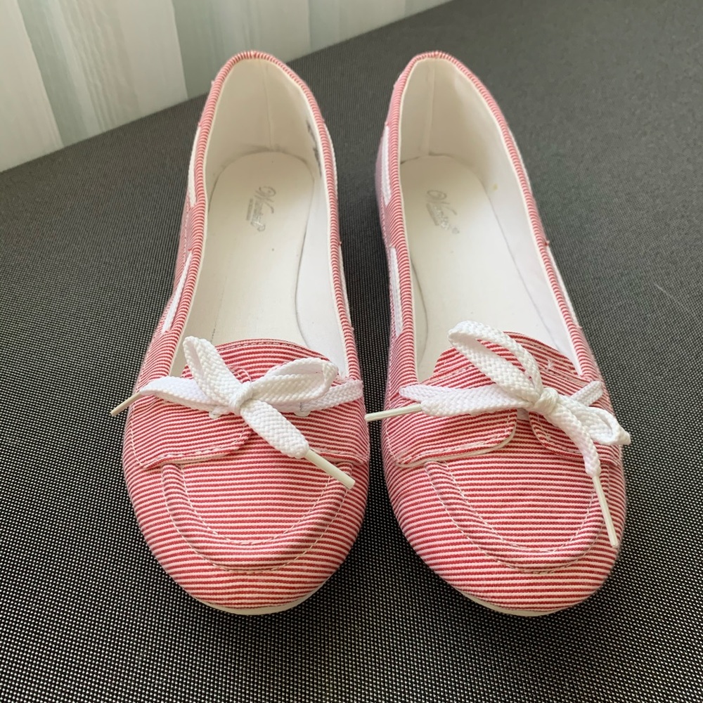 Red and White Striped Canvas Shoe